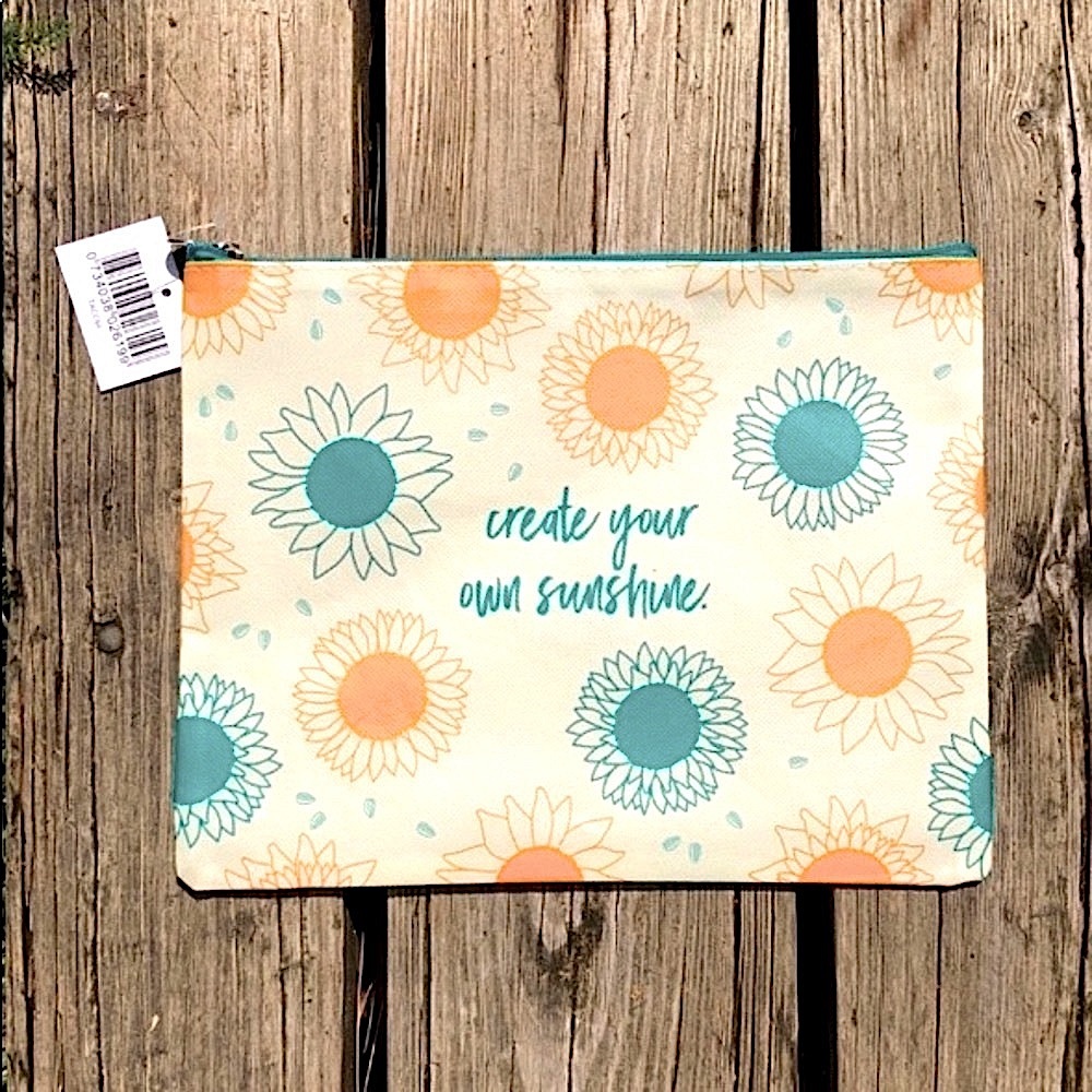 THRIVE Bag Cosmetic Floral Sunflowers Daisies Turquoise Green Blue Gold